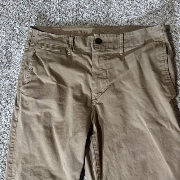 American Eagle Pants Mens 31x32 Brown Flex Chino Khaki Casual Straight - Picture 3 of 13